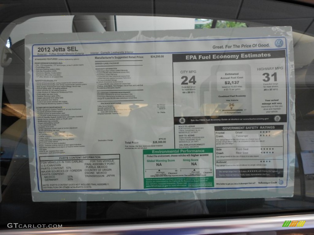 2012 Volkswagen Jetta SEL Sedan Window Sticker Photo #56153906