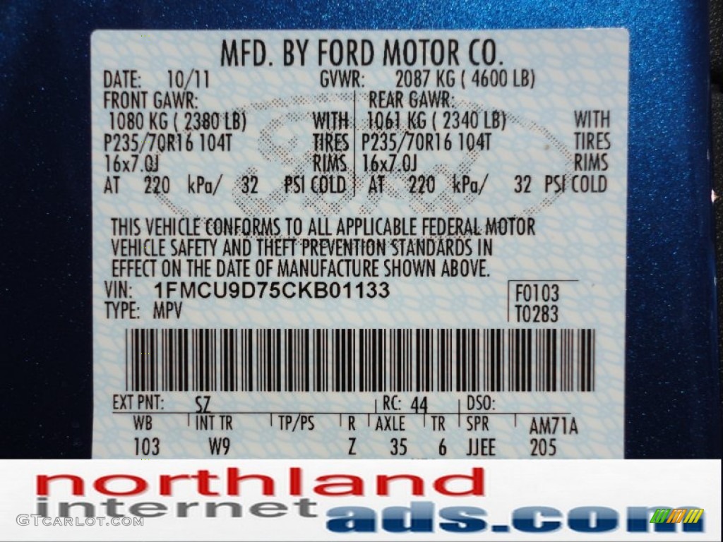 2012 Escape XLT 4WD - Blue Flame Metallic / Charcoal Black photo #20