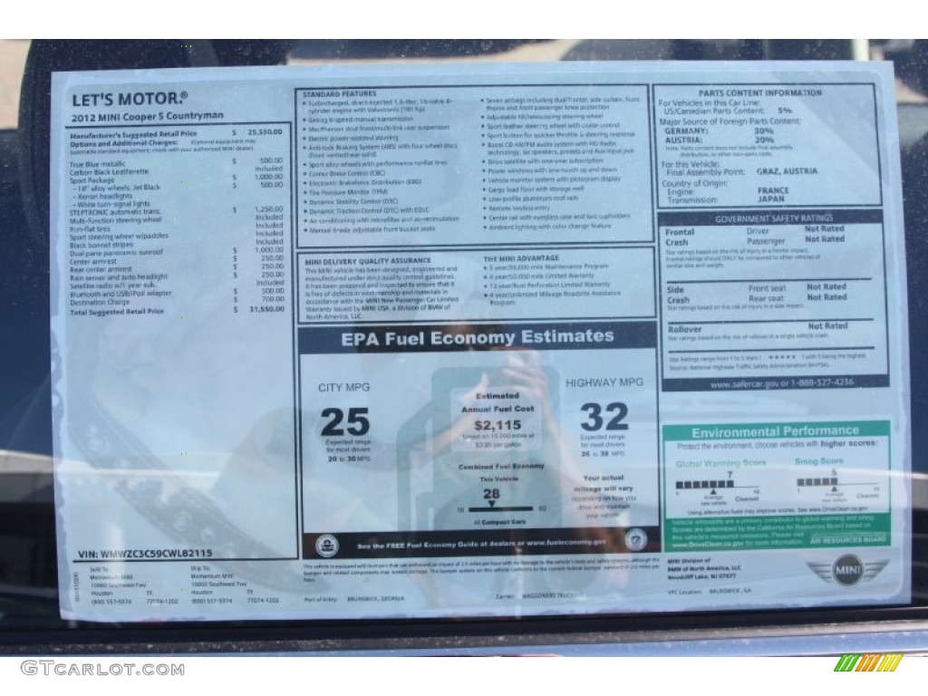 2012 Mini Cooper S Countryman Window Sticker Photo #56160680