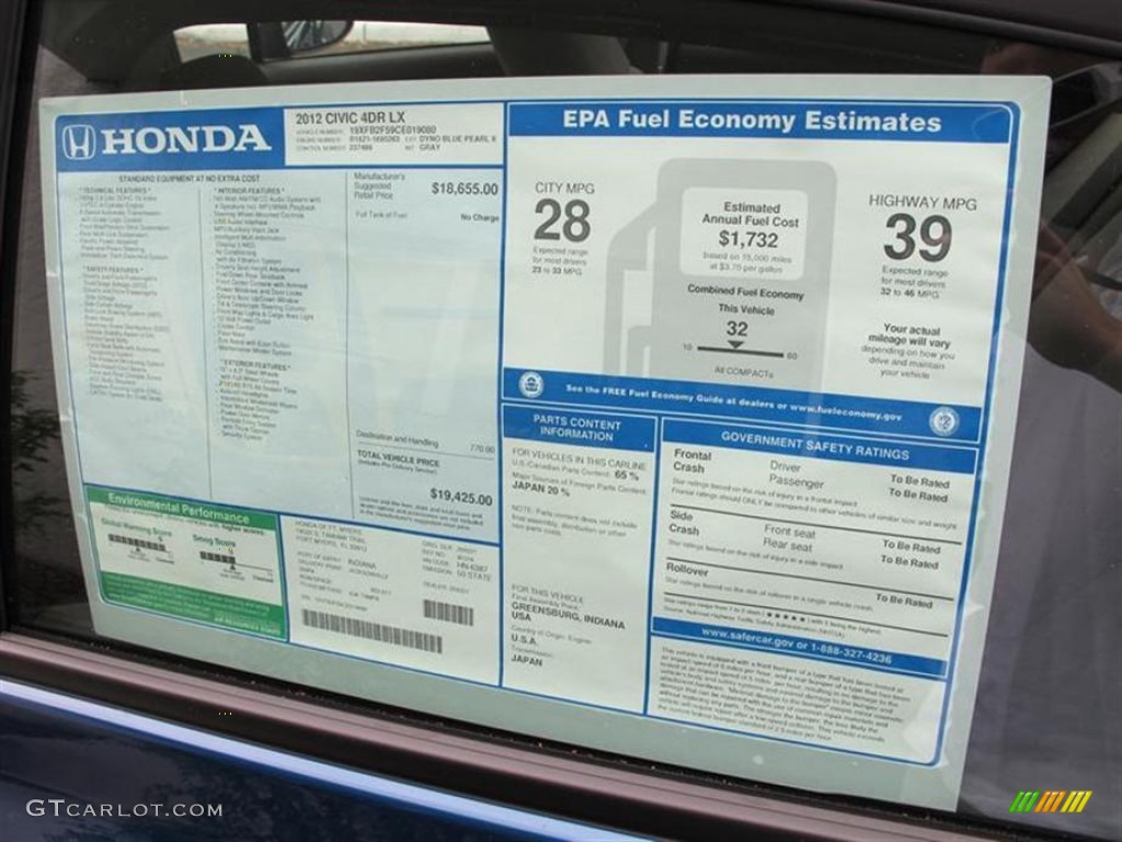 2012 Honda Civic LX Sedan Window Sticker Photo #56164958