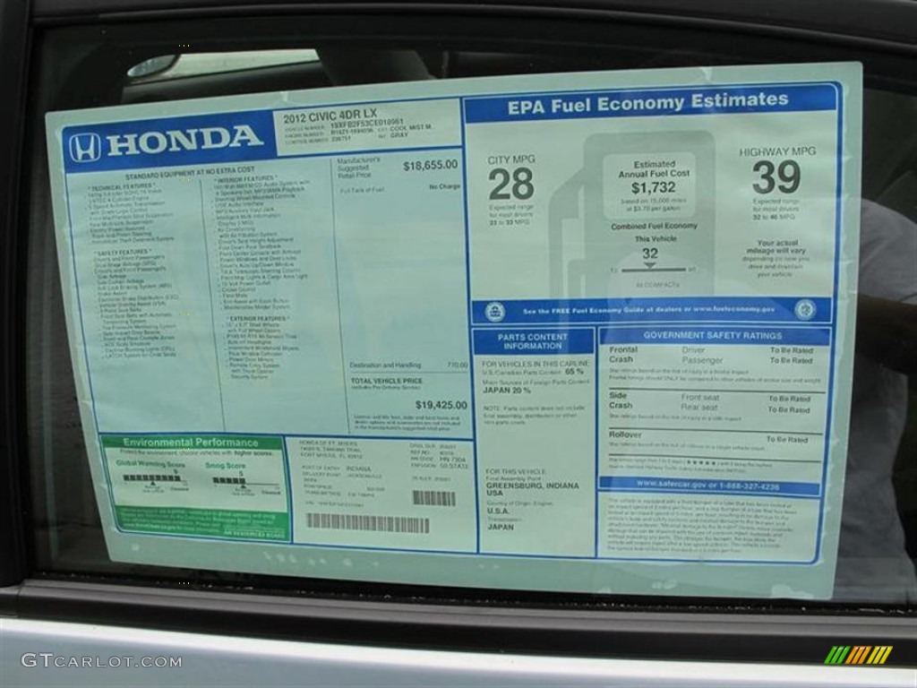 2012 Honda Civic LX Sedan Window Sticker Photo #56165045