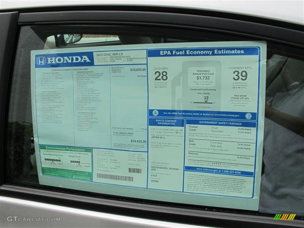 2012 Honda Civic LX Sedan Window Sticker Photo #56165135