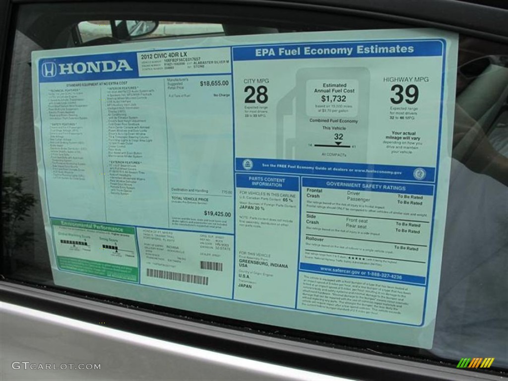 2012 Honda Civic LX Sedan Window Sticker Photo #56165225