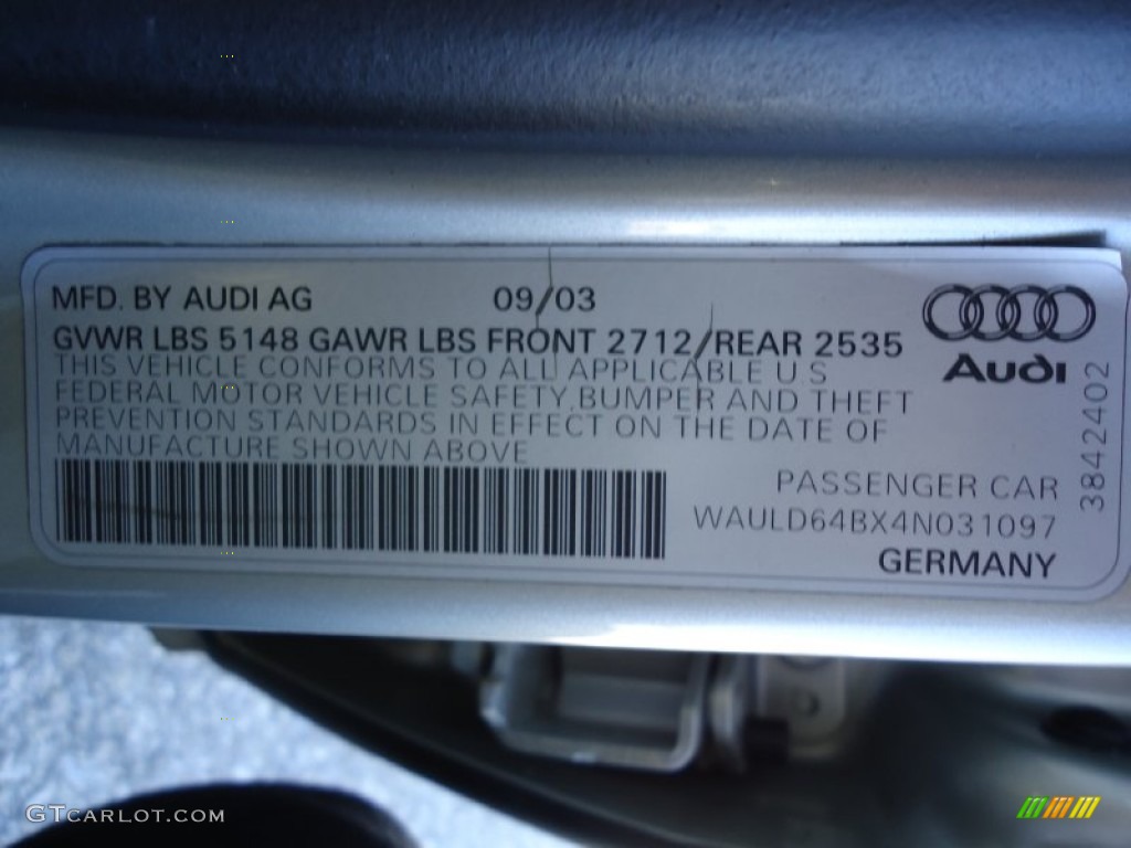 2004 Audi A6 2.7T quattro Sedan Info Tag Photos