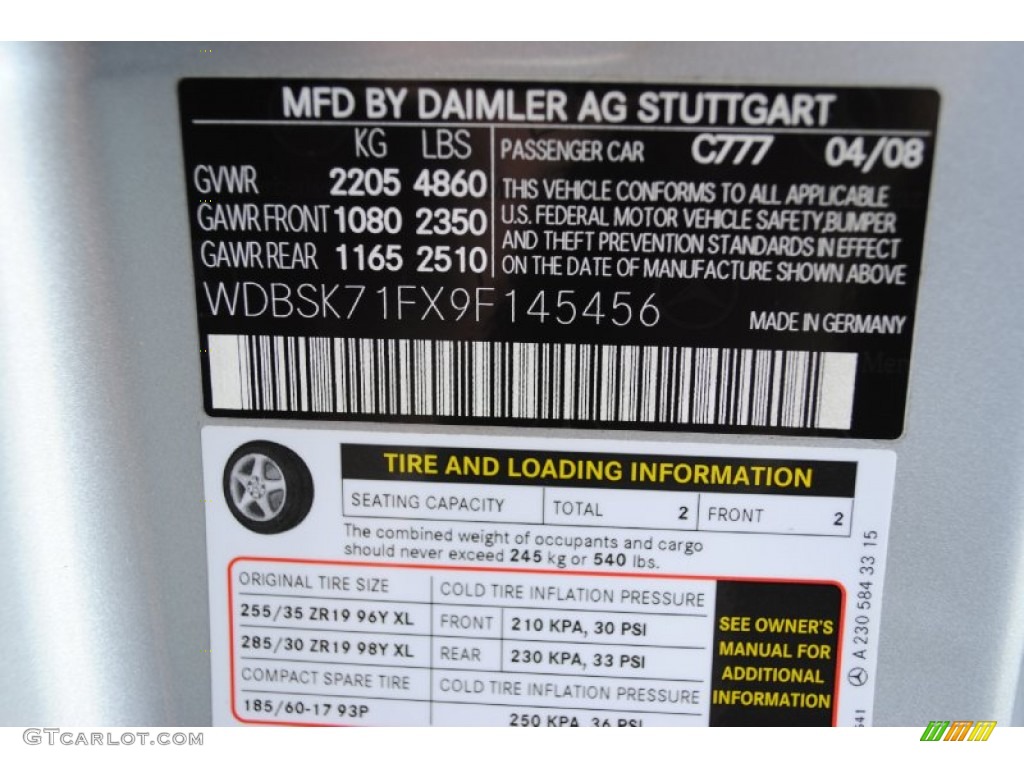 2009 SL Color Code 777 for Silver Arrow Silver Metallic Photo #56167172
