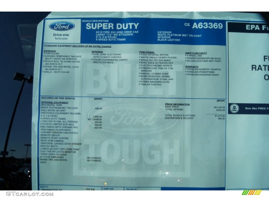 2012 Ford F350 Super Duty King Ranch Crew Cab 4x4 Dually Window Sticker Photo #56177876