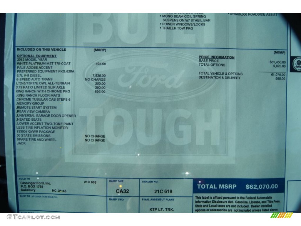 2012 Ford F350 Super Duty King Ranch Crew Cab 4x4 Dually Window Sticker Photo #56177882