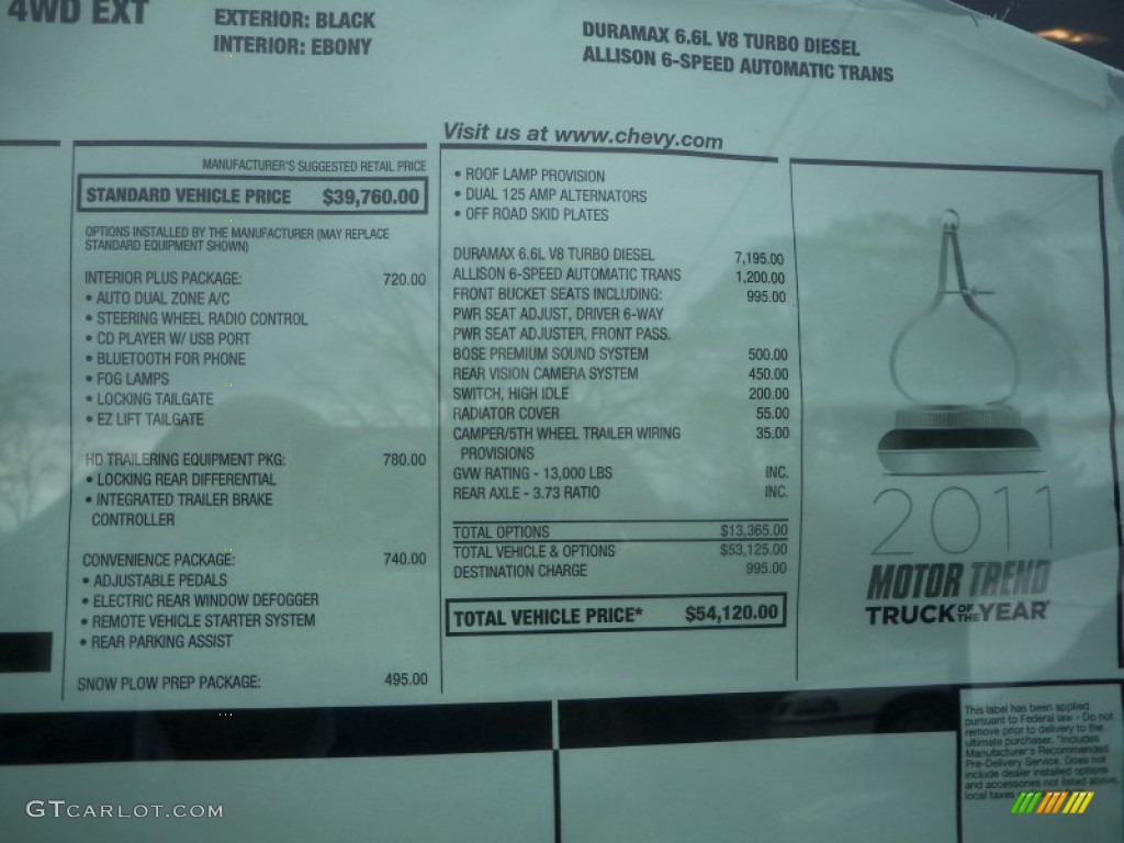2011 Chevrolet Silverado 3500HD LT Extended Cab 4x4 Dually Window Sticker Photos