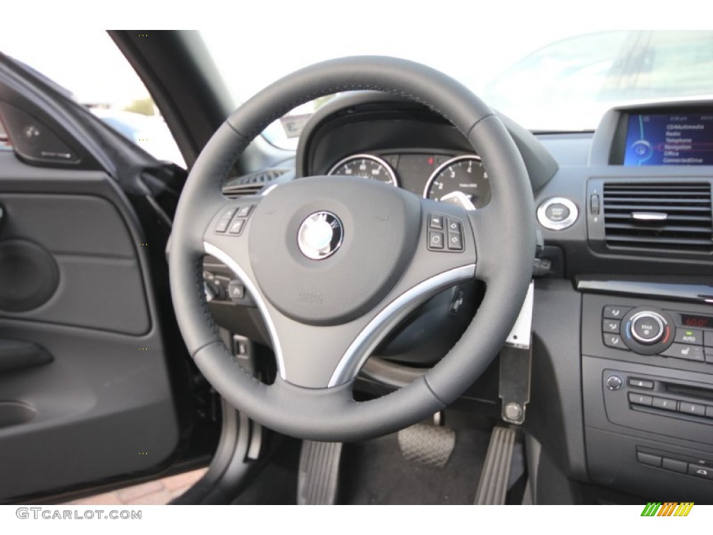 2012 BMW 1 Series 135i Convertible Black Steering Wheel Photo #56195111
