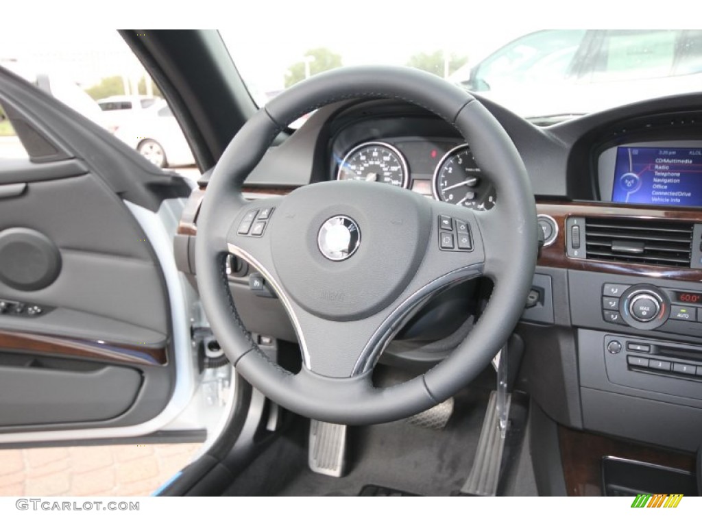 2012 BMW 3 Series 335i Convertible Black Steering Wheel Photo #56195345