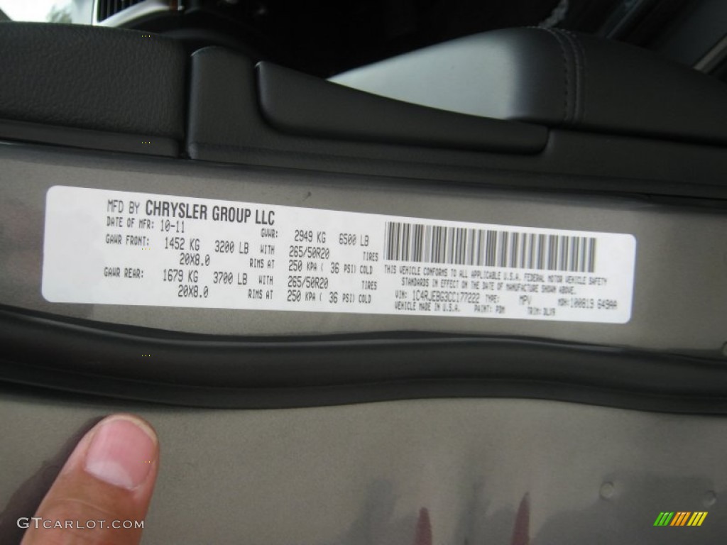 2012 Grand Cherokee Color Code PDM for Mineral Gray Metallic Photo #56198266