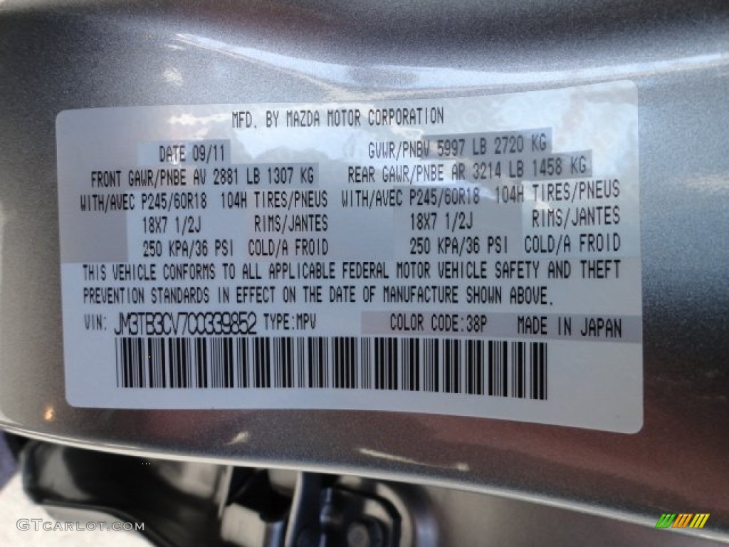 2012 CX-9 Color Code 38P for Liquid Silver Meatllic Photo #56200604