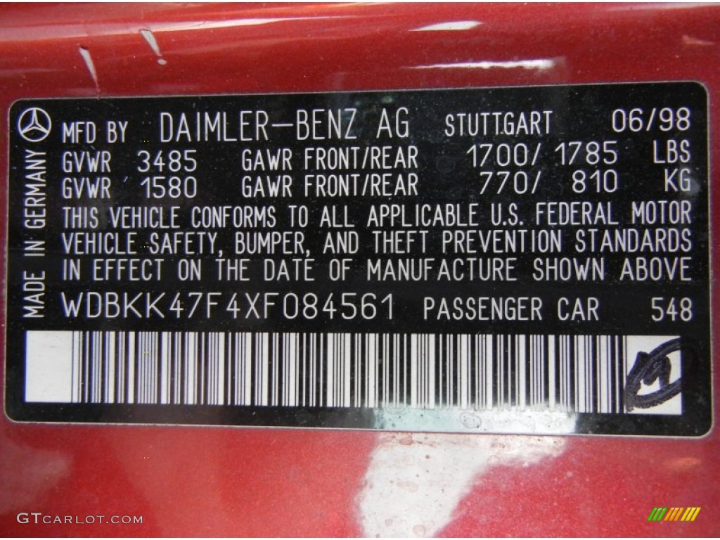 1999 SLK Color Code 548 for Firemist Red Metallic Photo #56208413
