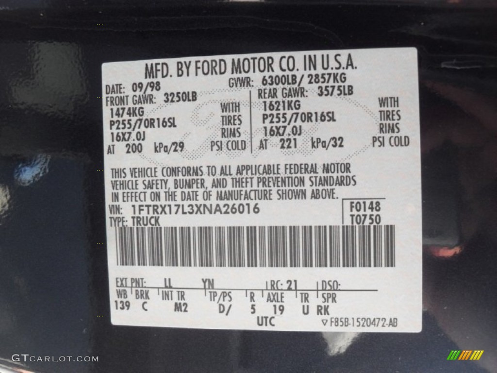 1999 F150 Color Code LL for Deep Wedgewood Blue Metallic Photo #56216798