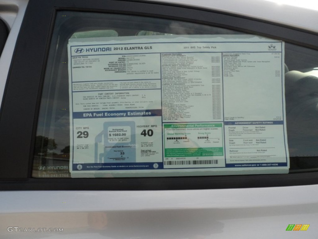 2012 Hyundai Elantra GLS Window Sticker Photo #56222789