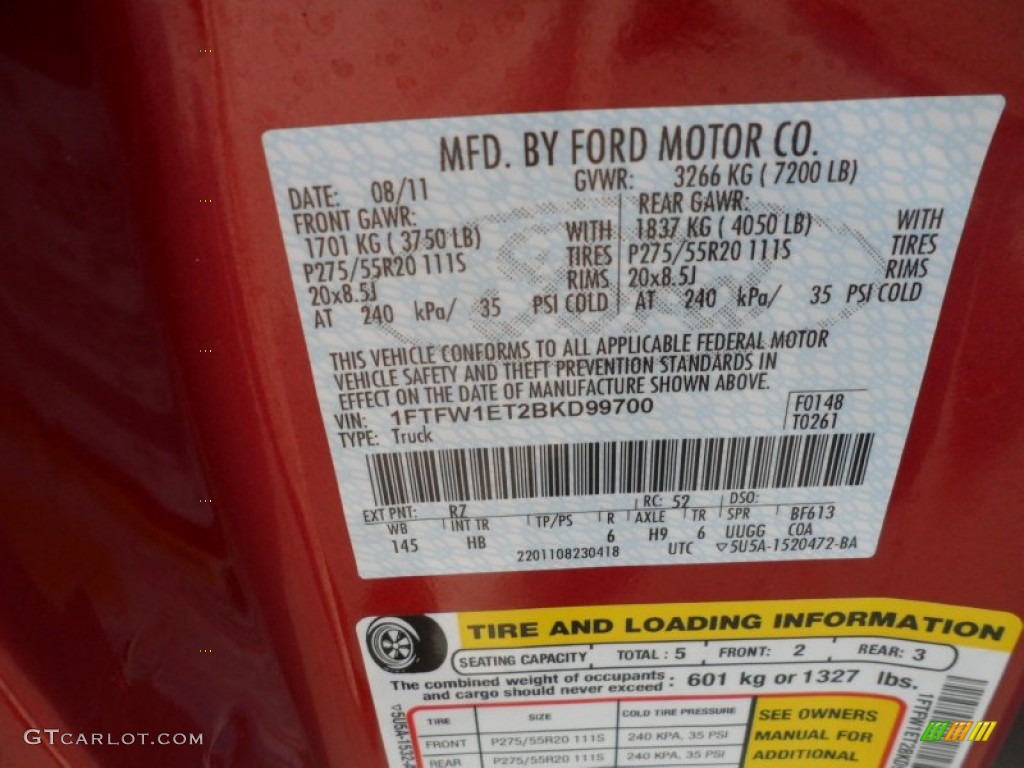 2011 F150 Lariat SuperCrew 4x4 - Red Candy Metallic / Black photo #47