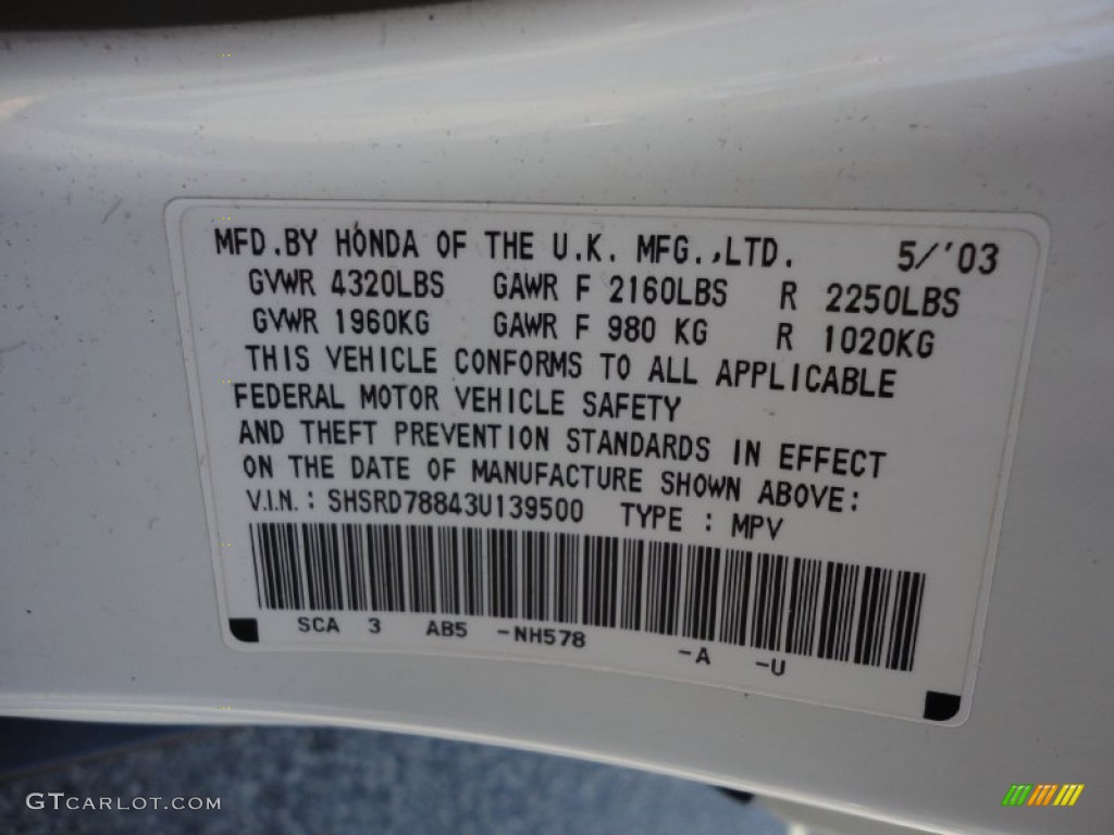 2003 CR-V EX 4WD - Taffeta White / Gray photo #15