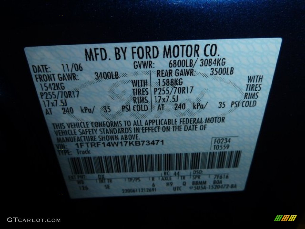 2007 F150 Color Code DX for Dark Blue Pearl Metallic Photo #56231923
