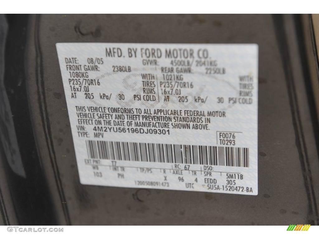 2006 Mariner Color Code T7 for Charcoal Beige Metallic Photo #56234360