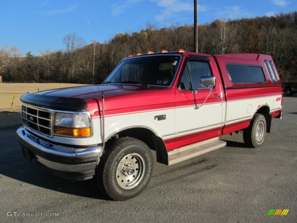 1995 F150 XLT Regular Cab 4x4 - Oxford White / Red photo #1