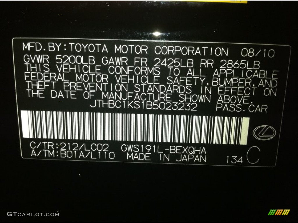 2011 GS Color Code 212 for Obsidian Black Photo #56239008