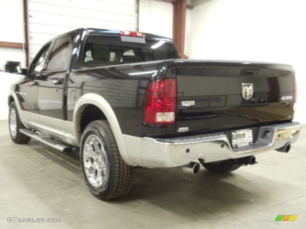 2011 Ram 1500 Laramie Crew Cab 4x4 - Brilliant Black Crystal Pearl / Light Pebble Beige/Bark Brown photo #3