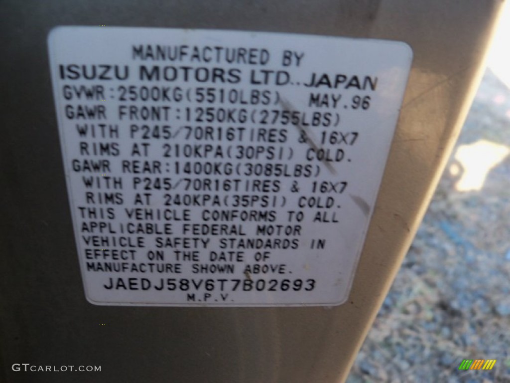 1996 Acura SLX 4x4 Info Tag Photo #56244032