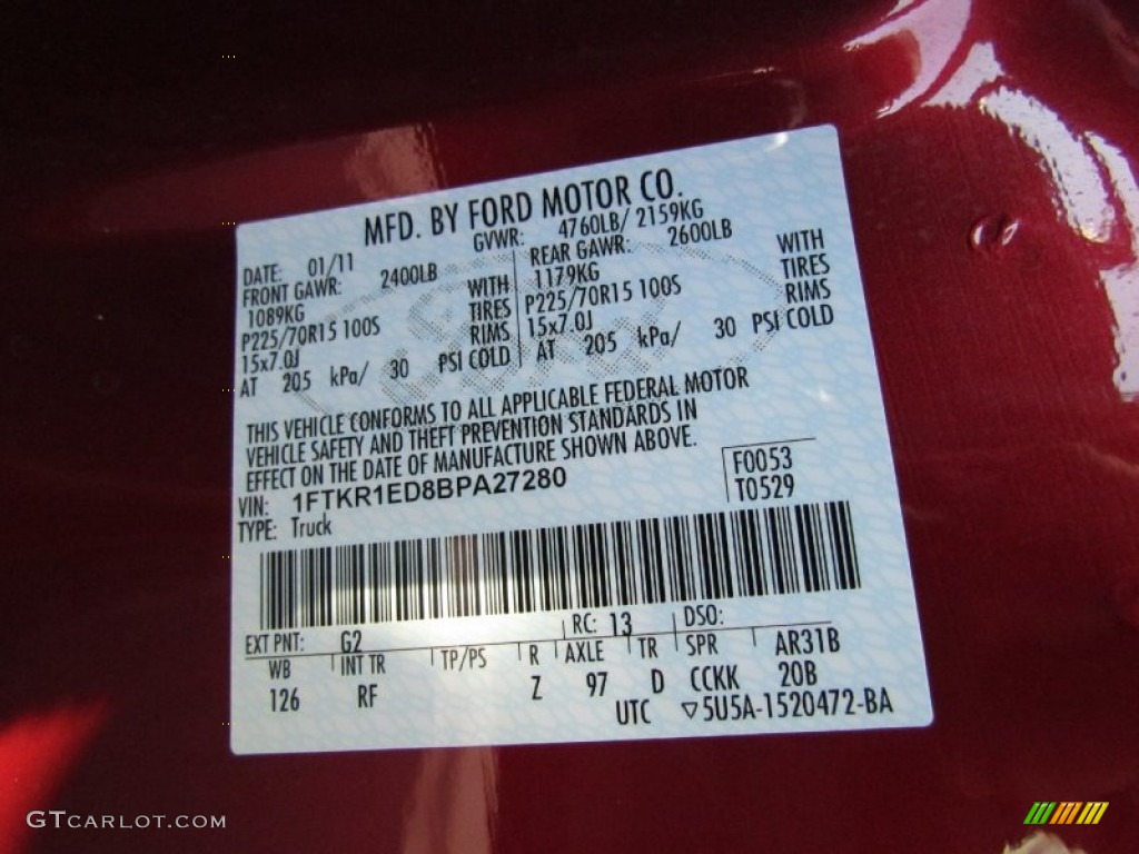 2011 Ranger Color Code G2 for Redfire Metallic Photo #56247089