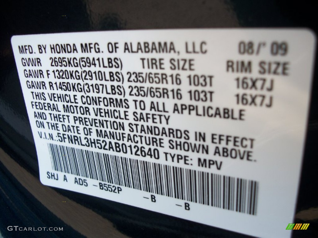 2010 Odyssey Color Code B552P for Bali Blue Pearl Photo #56248188
