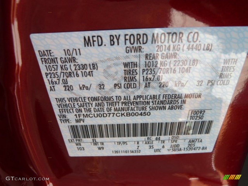 2012 Escape Color Code FL for Toreador Red Metallic Photo #56249672