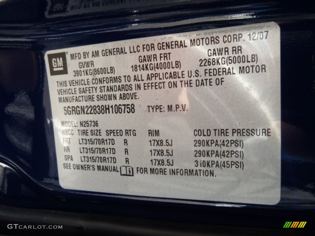 2008 Hummer H2 SUT Info Tag Photos