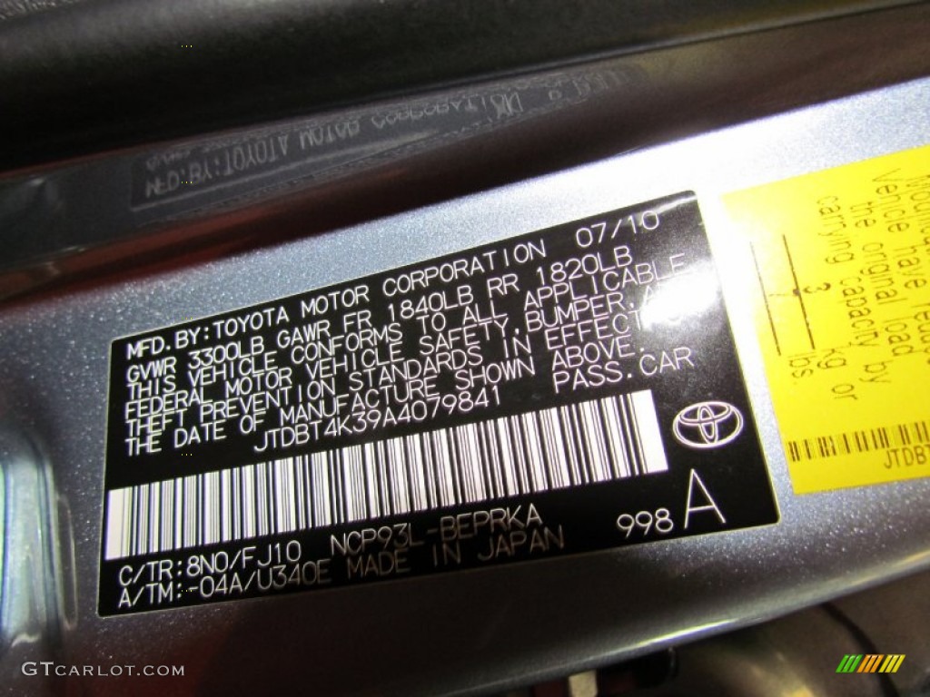 2010 Yaris Color Code 8N0 for Zephyr Blue Mica Photo #56256200
