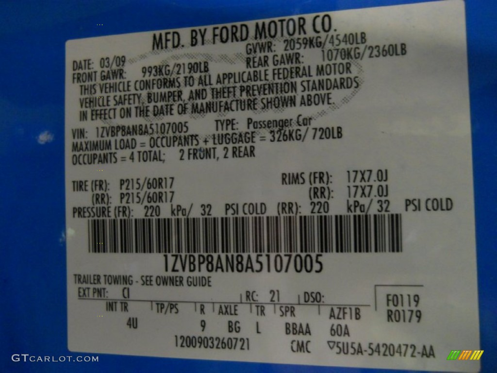 2010 Mustang Color Code CI for Grabber Blue Photo #56258014