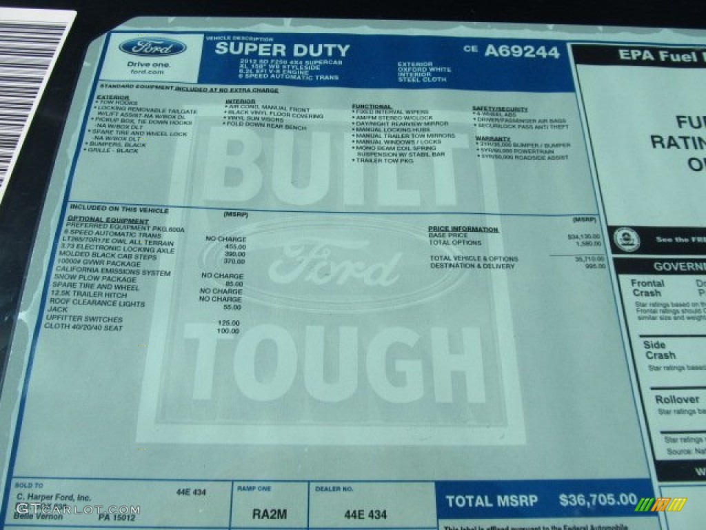 2012 Ford F250 Super Duty XL SuperCab 4x4 Window Sticker Photo #56259494