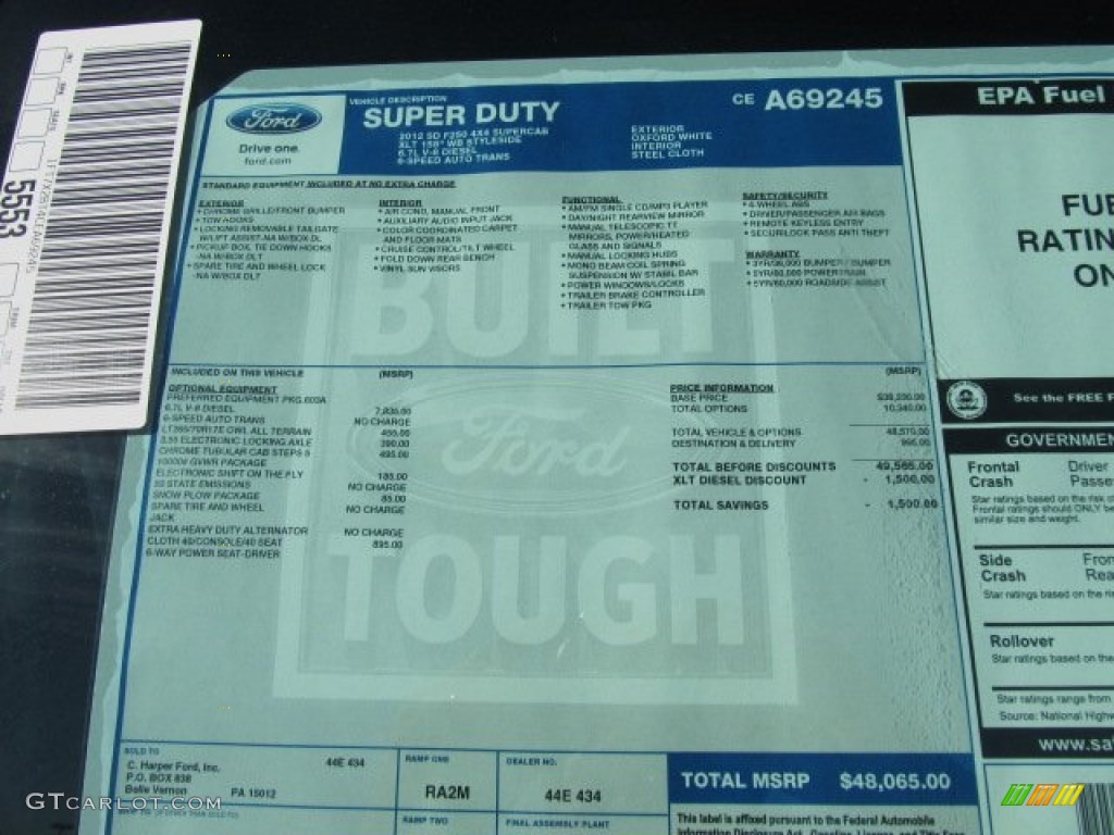 2012 Ford F250 Super Duty XLT SuperCab 4x4 Window Sticker Photo #56259689