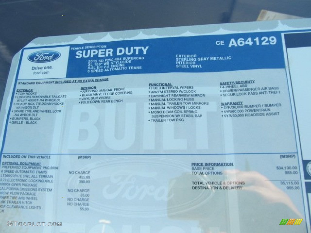 2012 Ford F250 Super Duty XL SuperCab 4x4 Window Sticker Photos