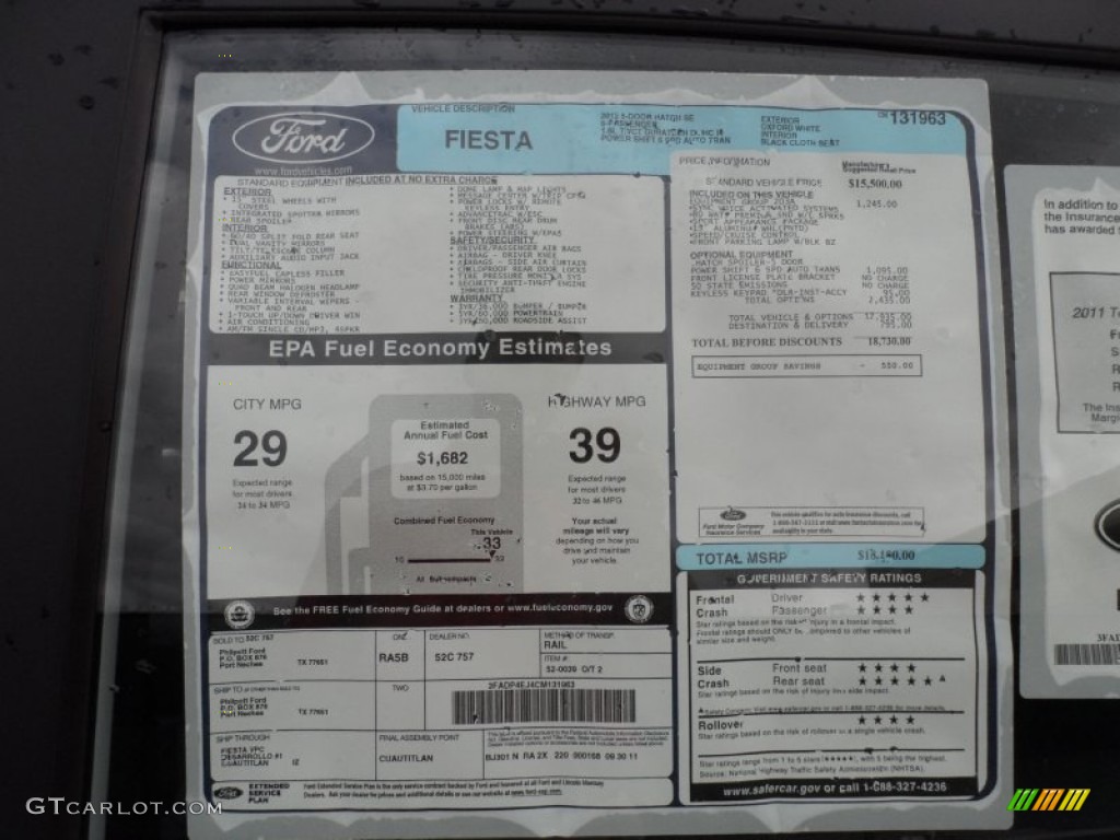 2012 Ford Fiesta SE Hatchback Window Sticker Photo #56272766