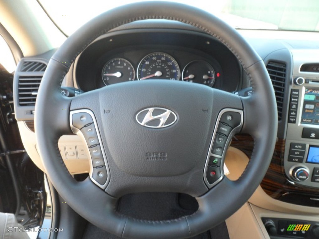 2012 Hyundai Santa Fe Limited Beige Steering Wheel Photo #56281434