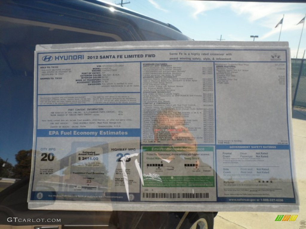 2012 Hyundai Santa Fe Limited Window Sticker Photo #56281464