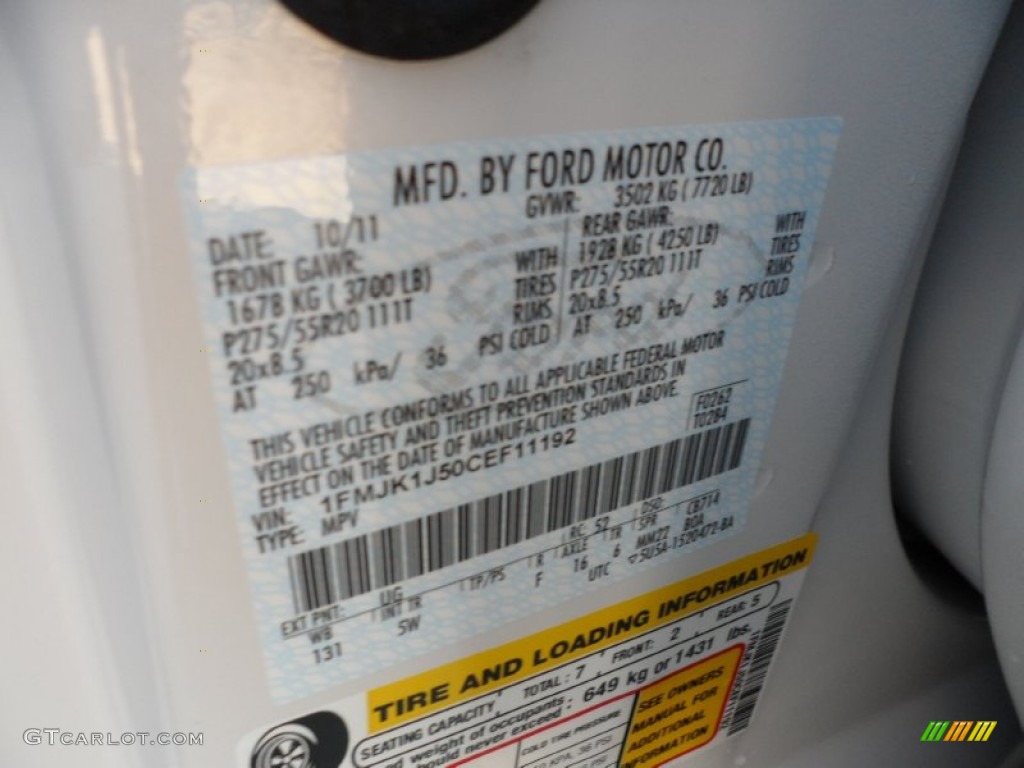 2012 Expedition Color Code UG for White Platinum Tri-Coat Photo #56283892