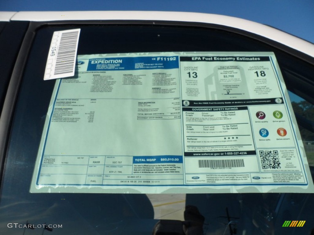 2012 Ford Expedition EL King Ranch 4x4 Window Sticker Photo #56283900