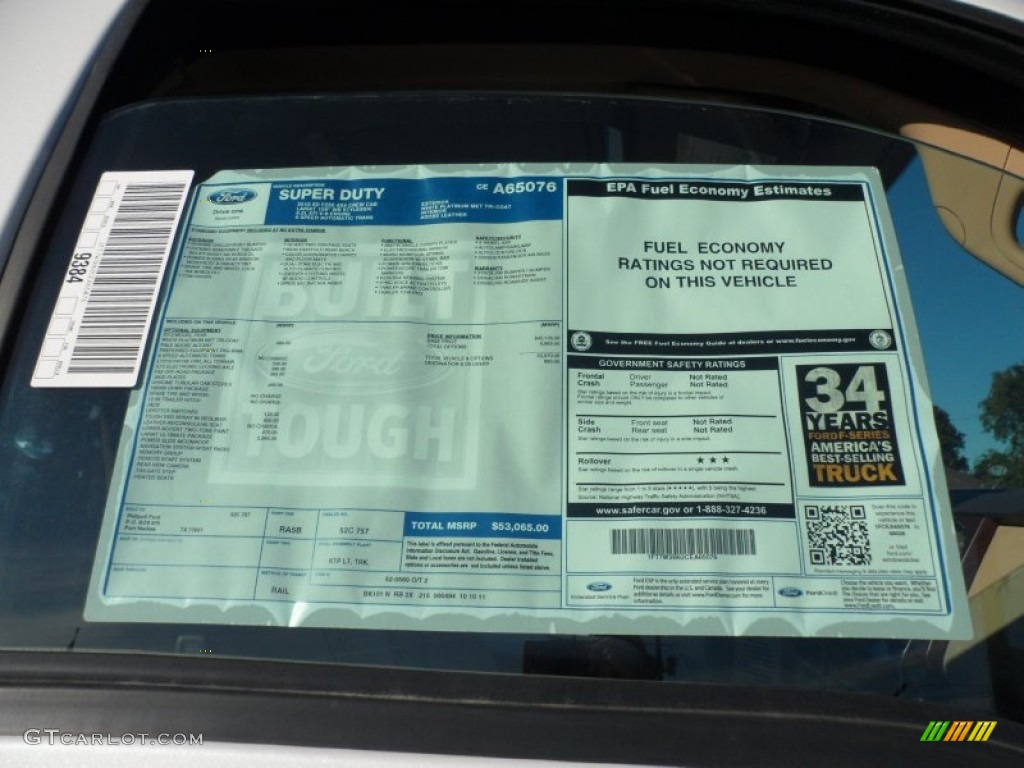 2012 Ford F250 Super Duty Lariat Crew Cab 4x4 Window Sticker Photo #56284575