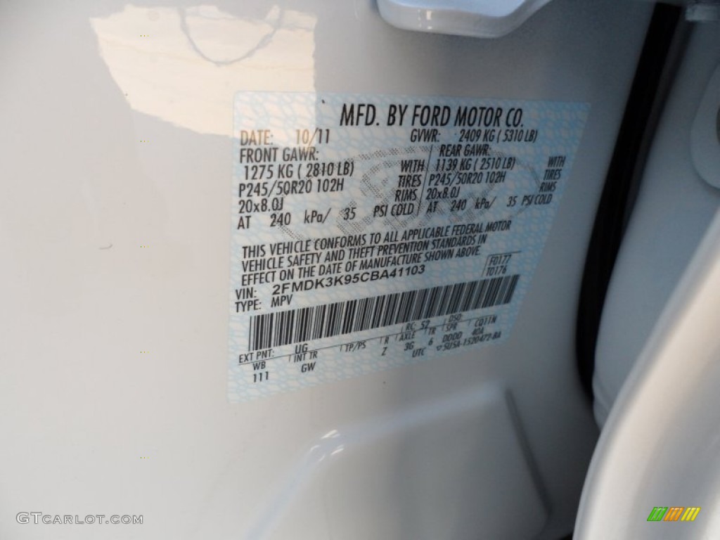 2012 Edge Color Code UG for White Platinum Metallic Tri-Coat Photo #56285598