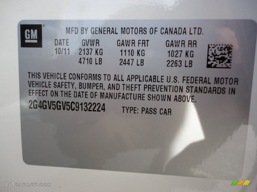 2012 Buick Regal GS Info Tag Photo #56294506