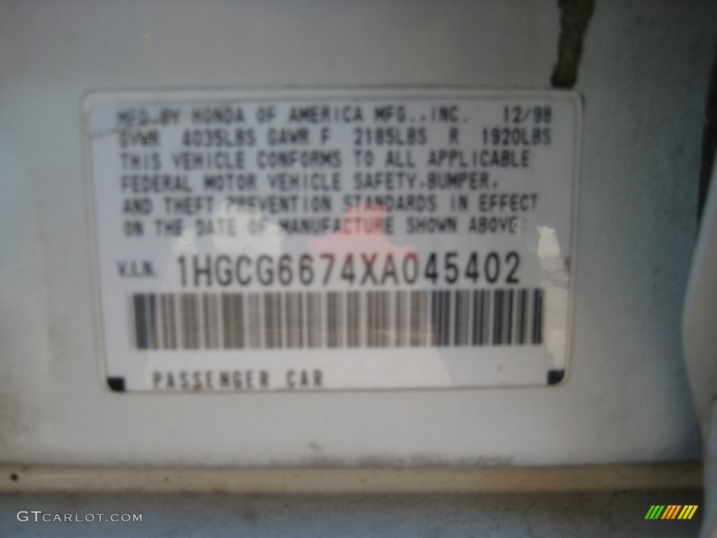 1999 Accord EX Sedan - Taffeta White / Ivory photo #21