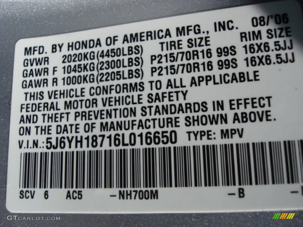 2006 Element Color Code NH700 for Alabaster Silver Metallic Photo #56299158