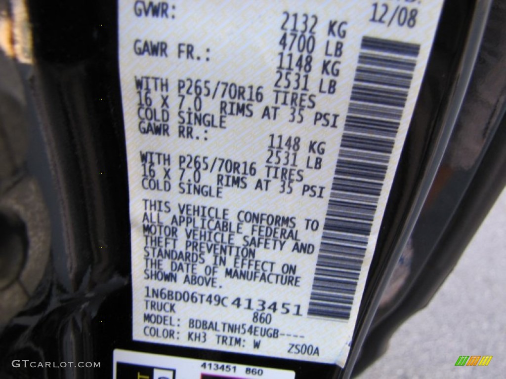 2009 Nissan Frontier SE King Cab Color Code Photos