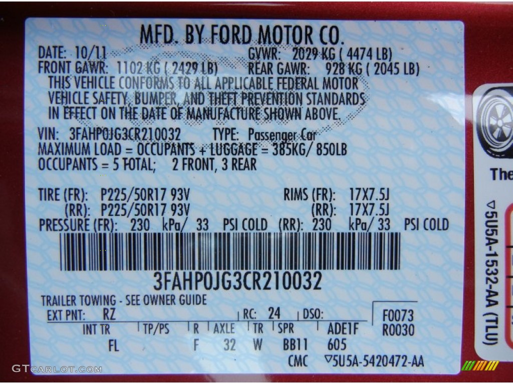 2012 Fusion Color Code RZ for Red Candy Metallic Photo #56309022