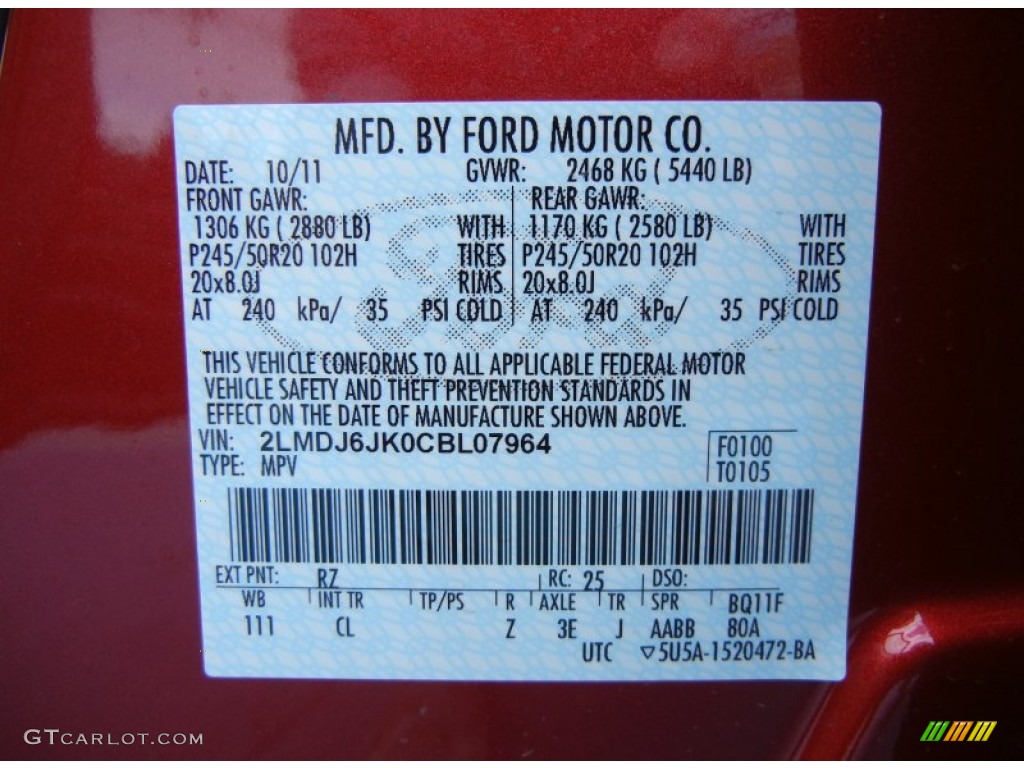 2012 MKX Color Code RZ for Red Candy Metallic Photo #56309256