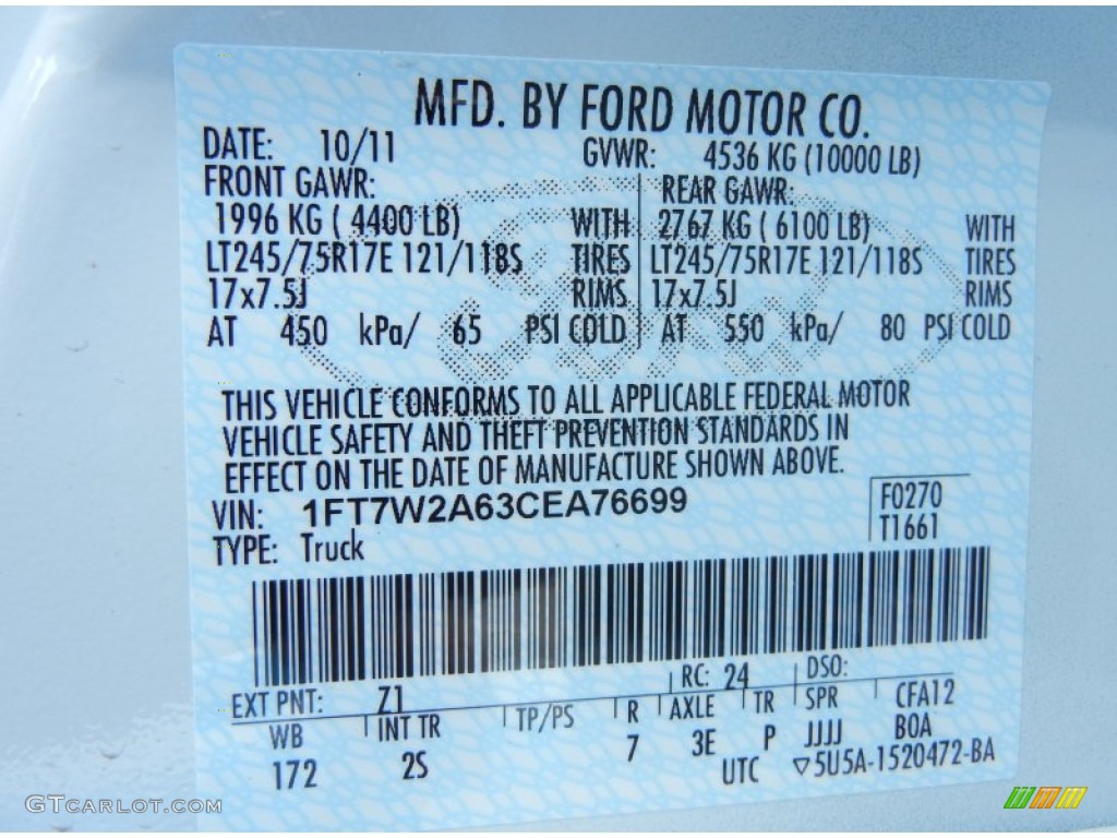 2012 F250 Super Duty Color Code Z1 for Oxford White Photo #56309472